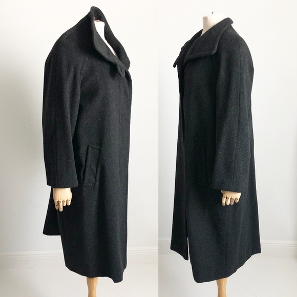 Bill Blass Coat Ladies Wool Charcoal Gray Fall Winter Coat Trench Style Vintage - Picture 4 of 6
